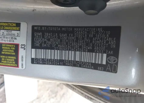 2010 Toyota Corolla S z USA, uszkodzony, nr VIN 2T1BU4EE3AC455618